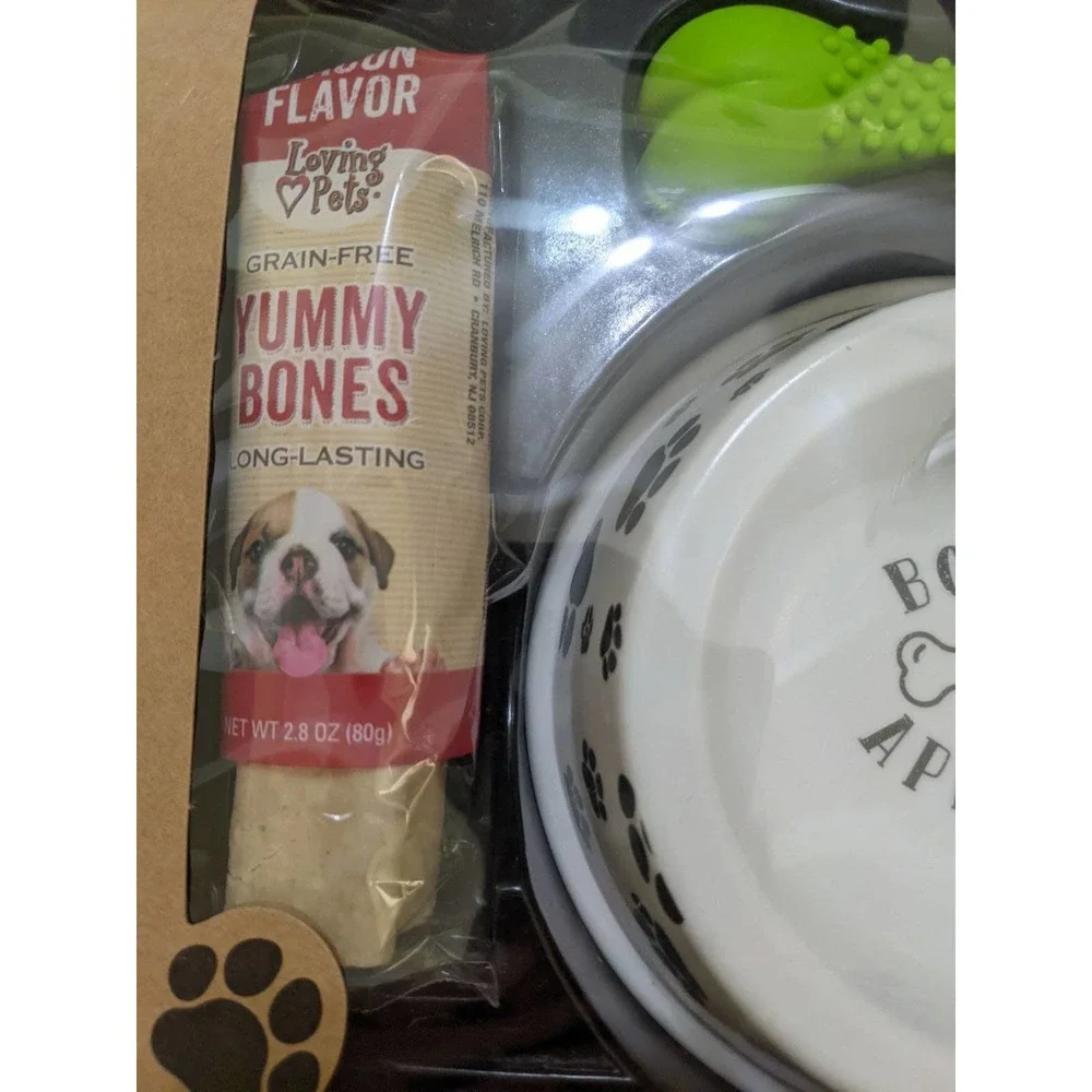 4/$20 - New Doggie Bag gift set bowl toy bone appetit - NO TREAT, EXP, REMOVED